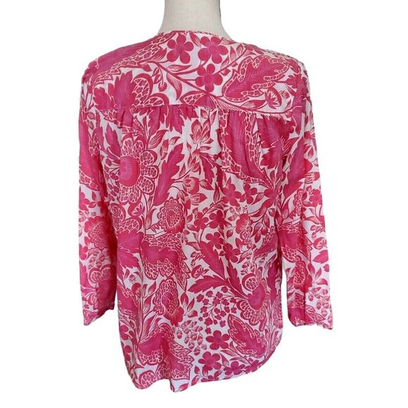 J Crew Lightweight Cotton Pink Floral Embroidered 1/4 Button Long Sleeve Top XS - Picture 3 of 5
